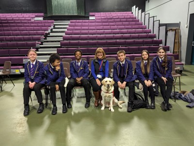 Students with Bobbin the medical detection dog