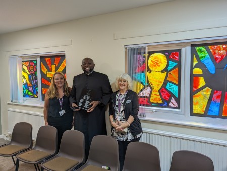 Mrs Reeve and Mrs Rubin with Fr Emmanuel