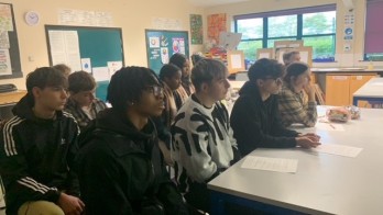 Students listening to Baroness Bull